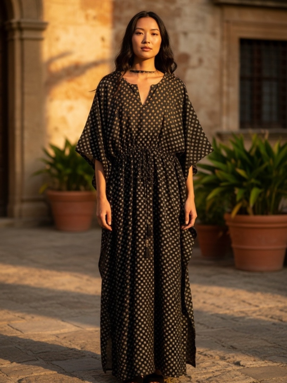 Pax Philomena Black Printed Maxi Caftan O/S